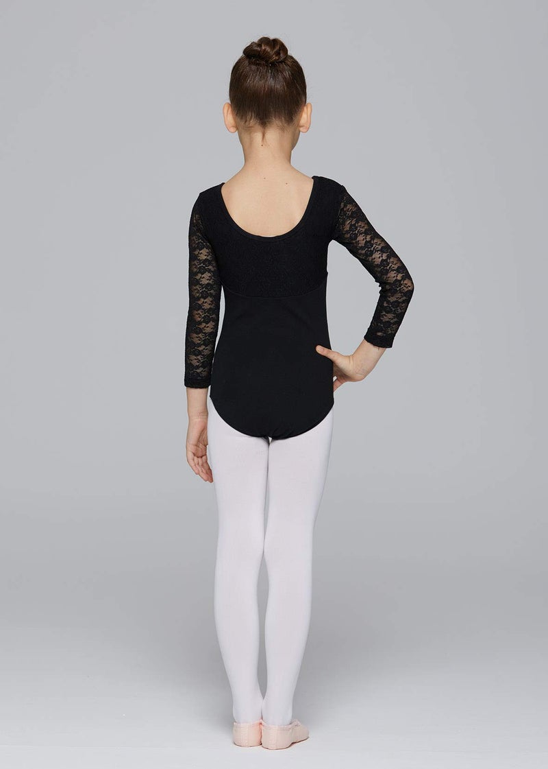 MdnMd Black Gymnastic Ballet Dance Lace Leotard for Girls Toddler Bodysuit Long Sleeve (Black, Age 4-6 / 4t,5t) - Image 4